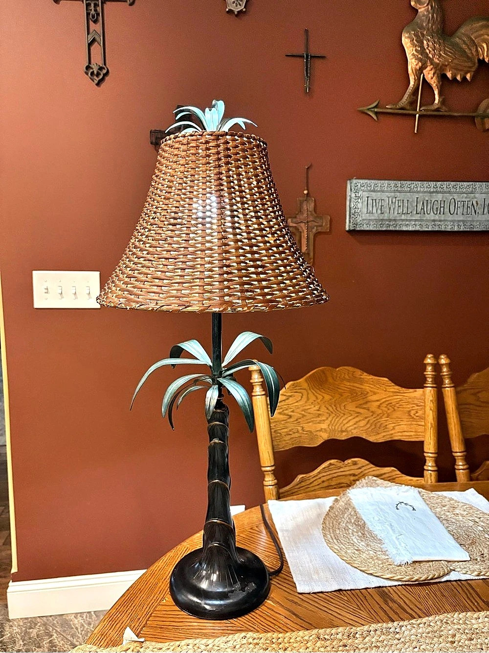 Vintage 255Tropical Palm Tree Table Lamp Brown & Black